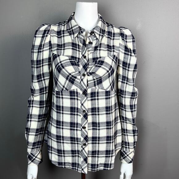 Veronica Beard top button up Size 2 plaid puff sleeve Candace western country - Picture 1 of 13